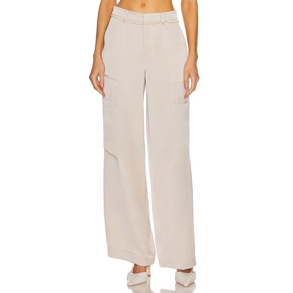 Song of Style Ayah Cargo Trousers Champagne Tan Pants‎ Satin Straight Leg Sz S - Picture 1 of 16